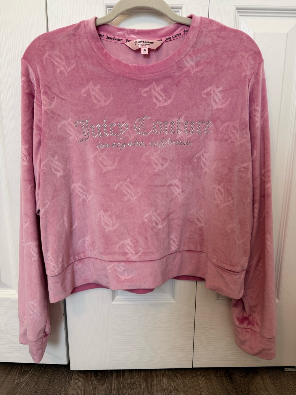 Juicy Couture Pink Velour Rhinestone Logo Pullover Sweatshirt XL